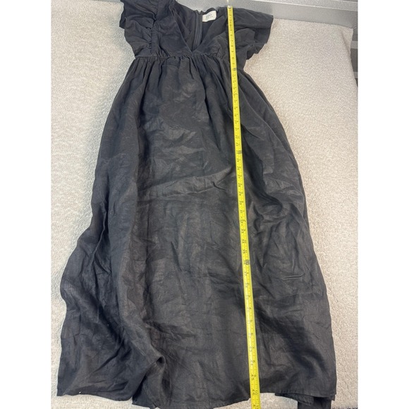 Dissh Dress Womens 4 Black Linen Maxi Flutter Sleeve V Neck Lined Summer - Picture 6 of 9
